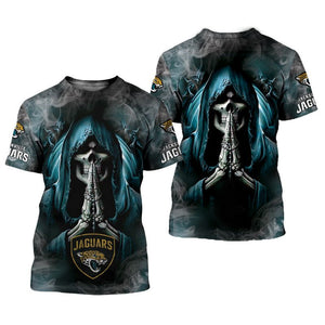 Men's Jacksonville Jaguars T shirts Background Skull Smoke