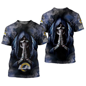 Men's Los Angeles Rams T shirts Background Skull Smoke