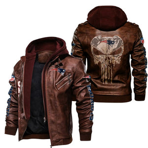 Men's New England Patriots Leather Jacket Skull