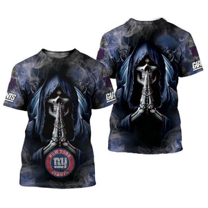 Men's New York Giants T shirts Background Skull Smoke
