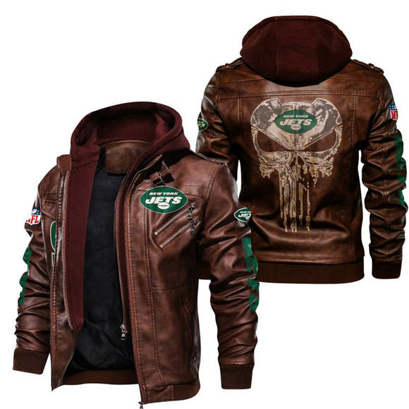 Men's New York Jets Leather Jacket Skull
