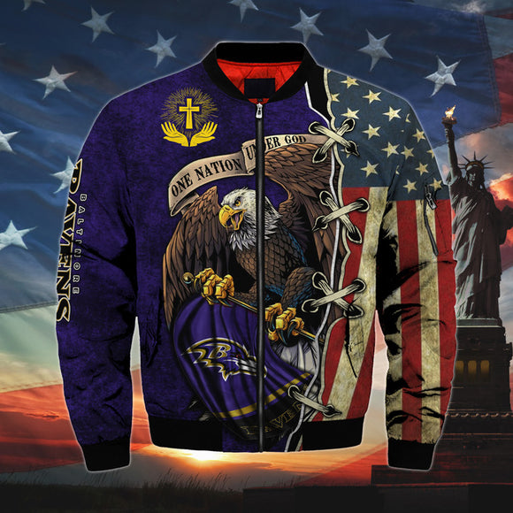 20% OFF Men’s One Nation Under God Baltimore Ravens Bomber Jackets