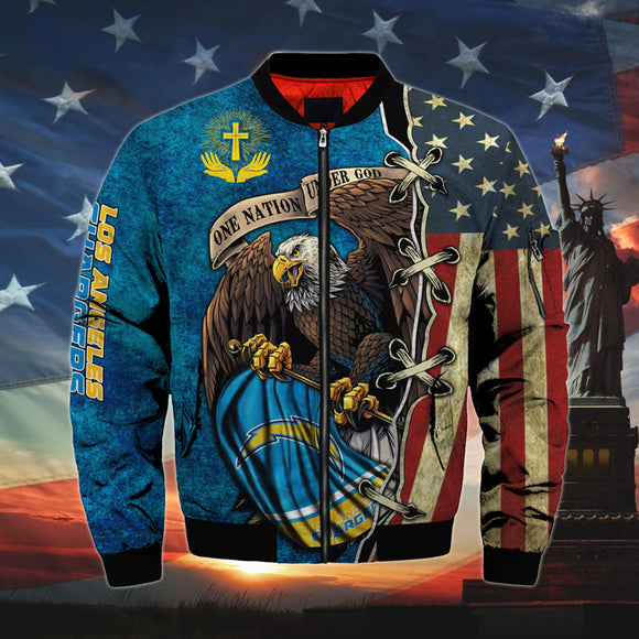 20% OFF Men’s One Nation Under God Los Angeles Chargers Bomber Jackets
