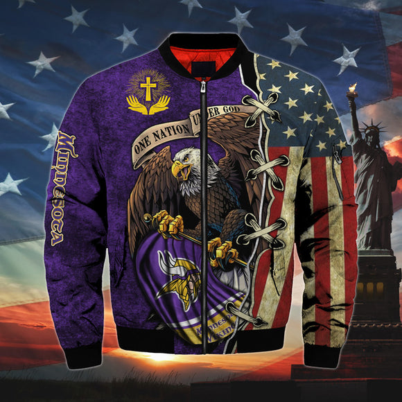 20% OFF Men’s One Nation Under God Minnesota Vikings Bomber Jackets