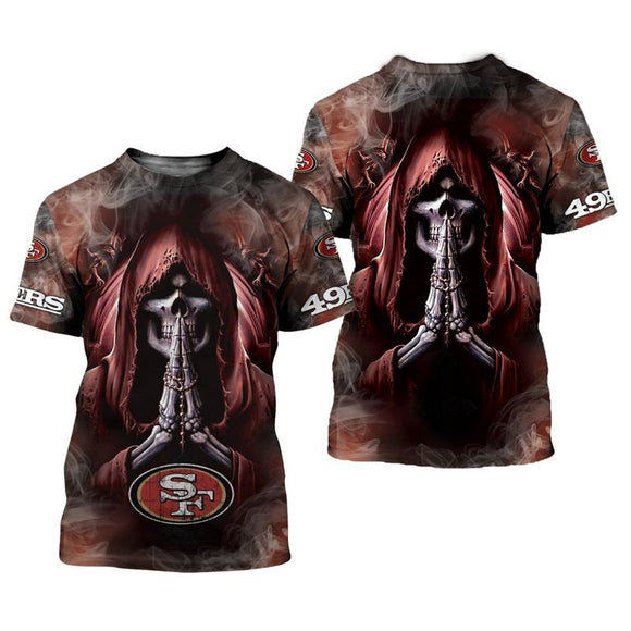 Men's San Francisco 49ers T shirts Background Skull Smoke