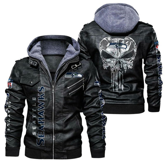 Men's Seattle Seahawks Leather Jacket Skull