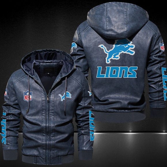 Up To 25% OFF Black/Blue/ Brown Mens Detroit Lions Leather Jackets