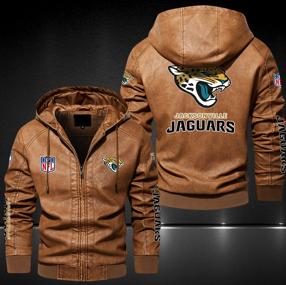 Jacksonville Jaguars Logo NFL Brown Black Leather Jacket