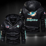 Up To 25% OFF Black/Blue/ Brown Mens Miami Dolphins Leather Jackets