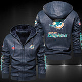 Up To 25% OFF Black/Blue/ Brown Mens Miami Dolphins Leather Jackets