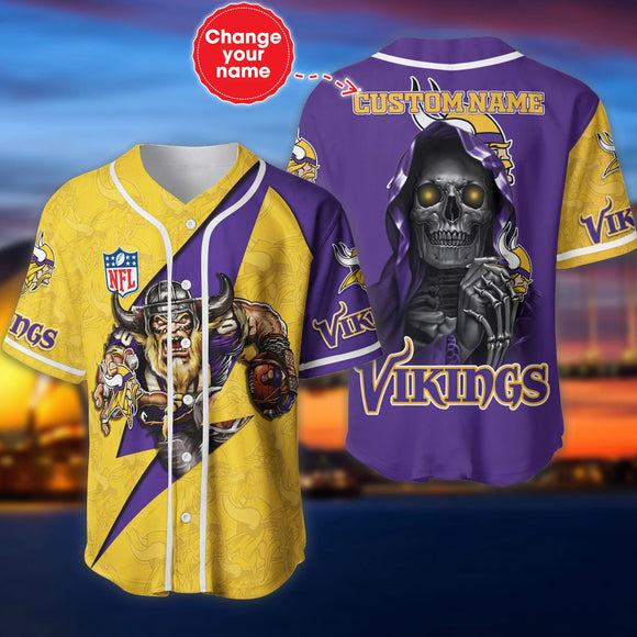 Minnesota Vikings Baseball Jersey Shirt Skull Custom Name