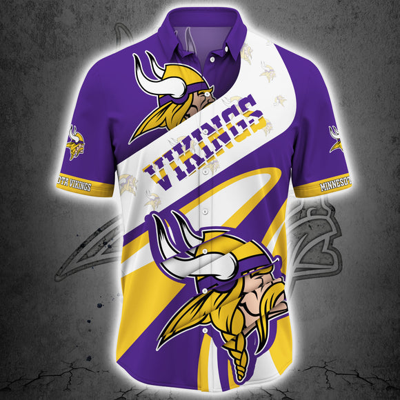 Minnesota Vikings Button Up Shirt Short Sleeve Big Logo