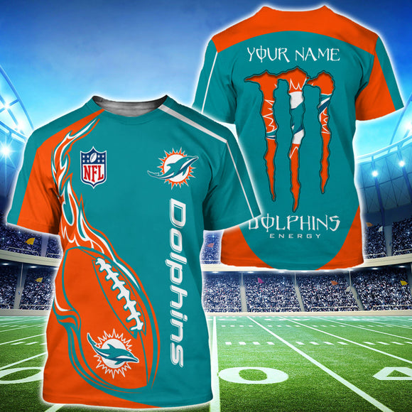 18% OFF Monster Energy Miami Dolphins T Shirts Men Custom Name