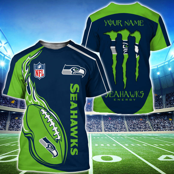 18% OFF Monster Energy Seattle Seahawks T Shirts Men Custom Name