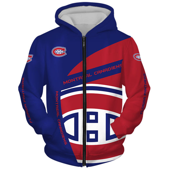 Montreal Canadiens Zip Up Hoodie 3D With Hooded Long Sleeve