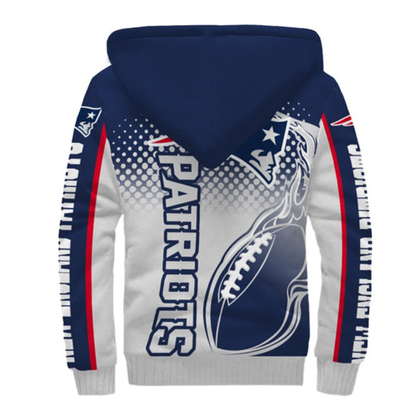 New England Patriots Fleece Jacket Printed Ball Flame 3D