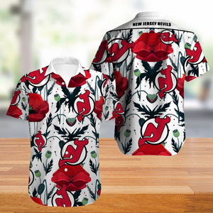 New Jersey Devils Hawaiian Shirt Big Floral Button Up