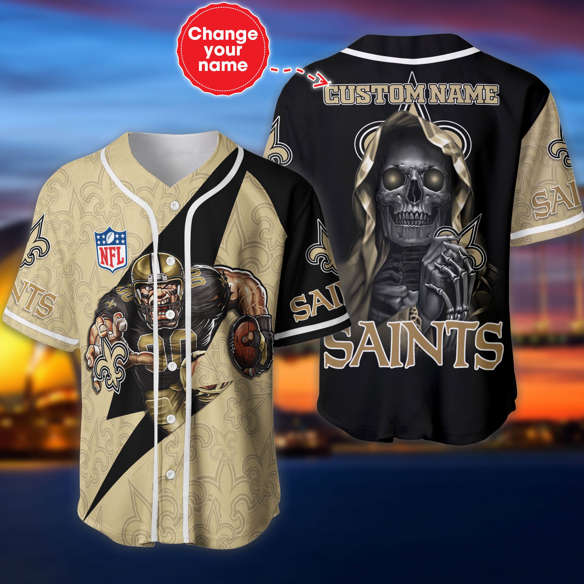 Lowest Price New Orleans Saints Baseball Jersey Shirt Skull Custom