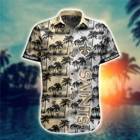 New Orleans Saints Hawaiian Shirt Palm Tree Pattern