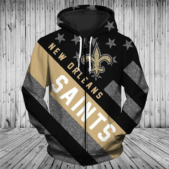 New Orleans Saints Zipper Hoodies Striped Banner