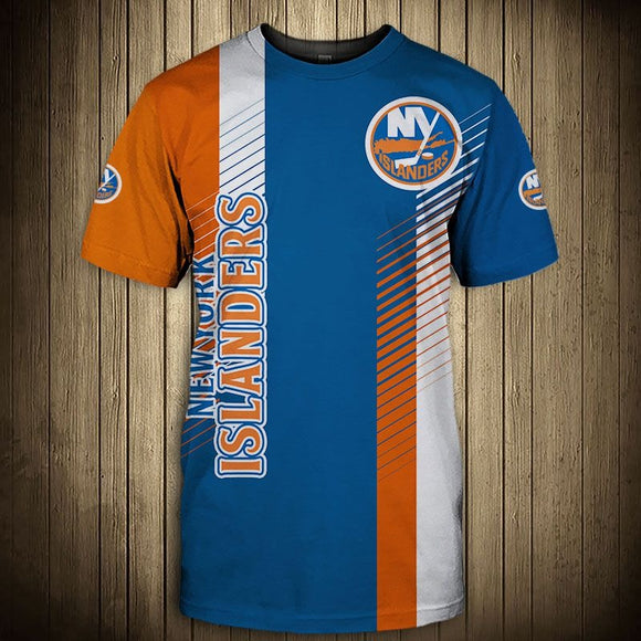 New York Islanders T Shirts Striped Short Sleeve