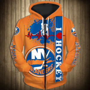 New York Islanders Zip Up Hoodie Heart Beats
