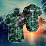 New York Jets Hawaiian Shirt Palm Tree Pattern