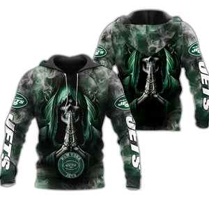 New York Jets Hoodies Skull Smoke