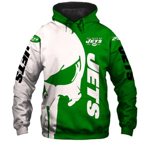 New York Jets Hoodies Skull Printed