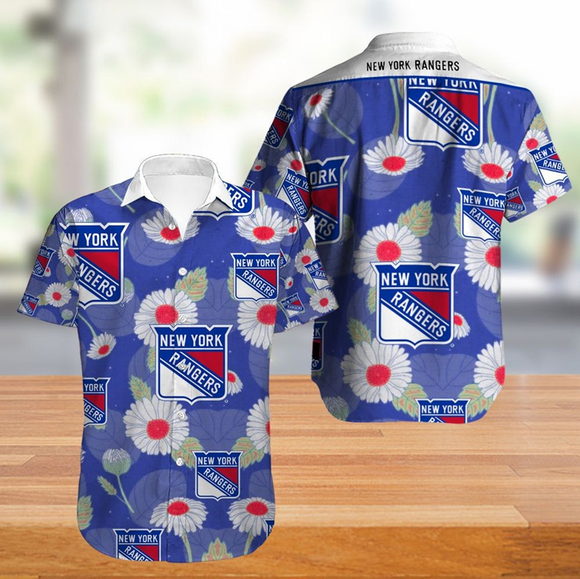 New York Rangers Hawaiian Shirt Big Floral Button Up