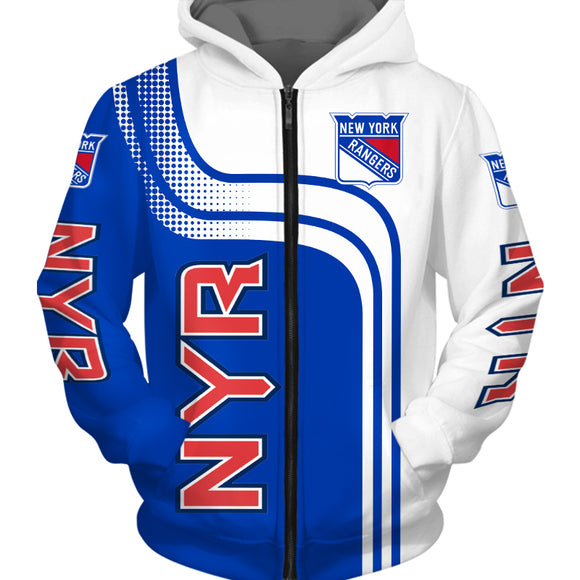 New York Rangers Zip Up Hoodie 3D With Hooded Long Sleeve