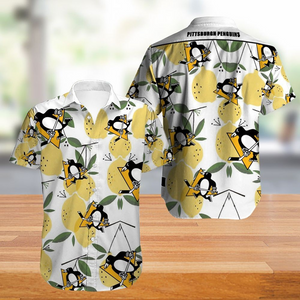 Pittsburgh Penguins Hawaiian Shirt Lemon Button Up