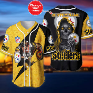 Pittsburgh Steelers Baseball Jersey Shirt Skull Custom Name