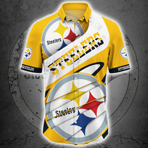 Pittsburgh Steelers Button Up Shirt Short Sleeve Big Logo