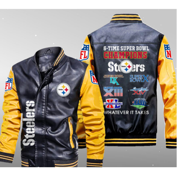 Pittsburgh Steelers Leather Jacket 6 Times Super Bowl
