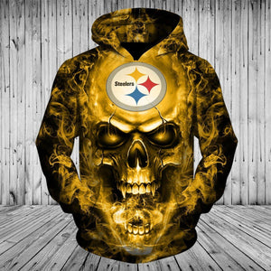 Pittsburgh Steelers Skull Hoodie Smoke, Zip Hoodies