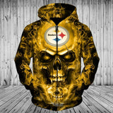 Pittsburgh Steelers Skull Hoodie Smoke, Zip Hoodies