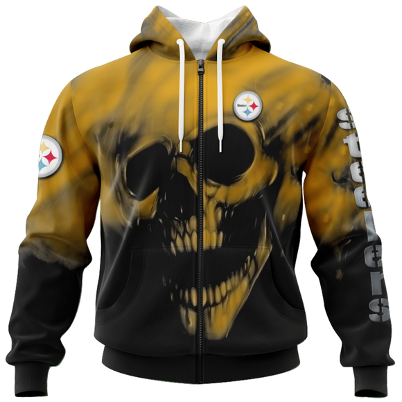 15% OFF Best Pittsburgh Steelers Skull Hoodies Custom Name & Number