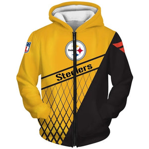 Pittsburgh Steelers Zip Hoodie 3D With Hooded Long Sleeve