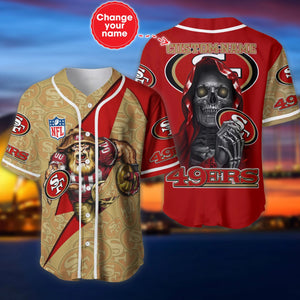 San Francisco 49ers Baseball Jersey Shirt Skull Custom Name