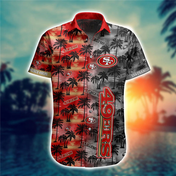 San Francisco 49ers Hawaiian Shirt Palm Trees Pattern