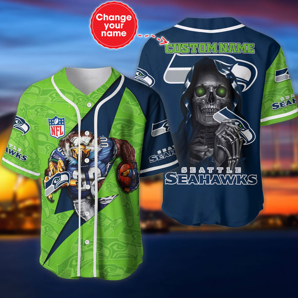 Seattle Seahawks Baseball Jersey Shirt Skull Custom Name