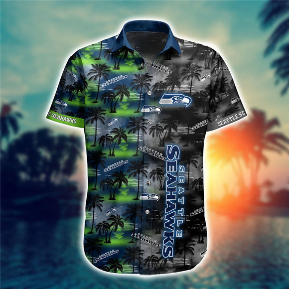 Seattle Seahawks Hawaiian Shirt Palm Trees Pattern