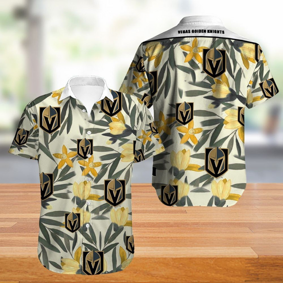 Vegas Golden Knights Hawaiian Shirt Leaf Floral Button Up