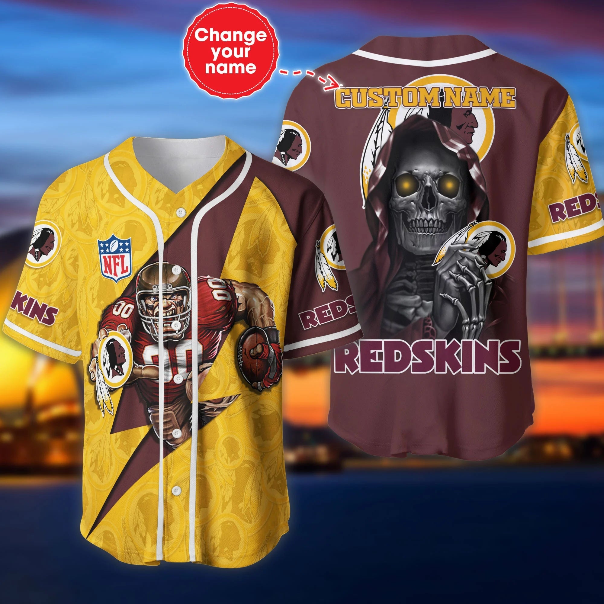 Washington Commanders Baseball Jersey Shirt Skull Custom Name – 4