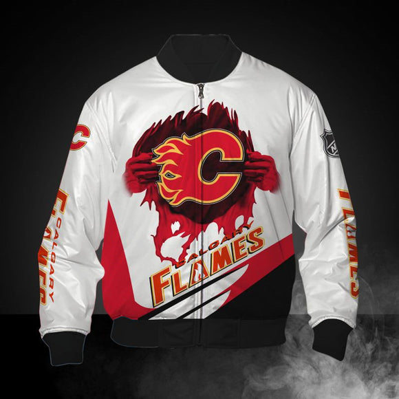 18% SALE OFF White Calgary Flames Jacket Print 3D For Men