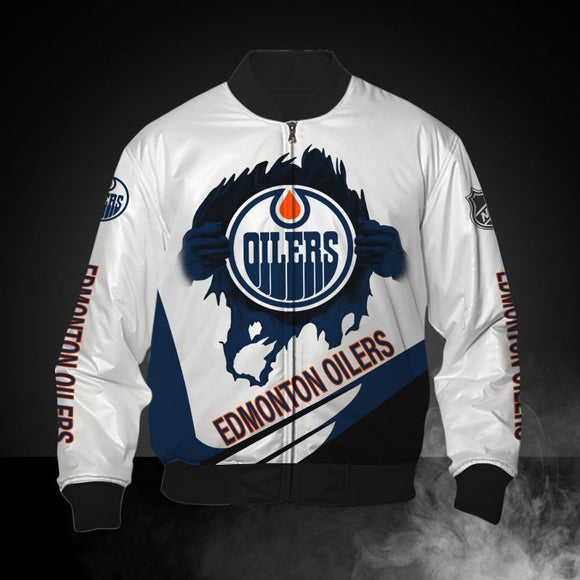 18% SALE OFF White Edmonton Oilers Jacket Print 3D For Men
