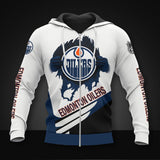20% OFF White Edmonton Oilers Zipper Hoodies, Pullover Print 3D