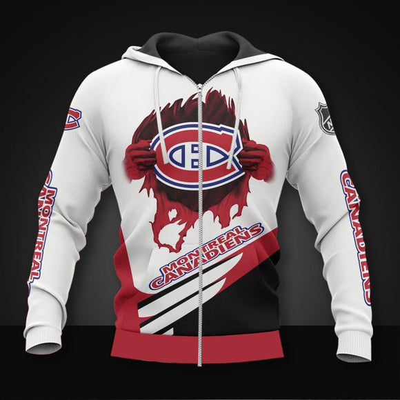 20% OFF White Montreal Canadiens Zipper Hoodies, Pullover Print 3D