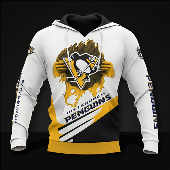 20% OFF White Pittsburgh Penguins Zipper Hoodies, Pullover Print 3D